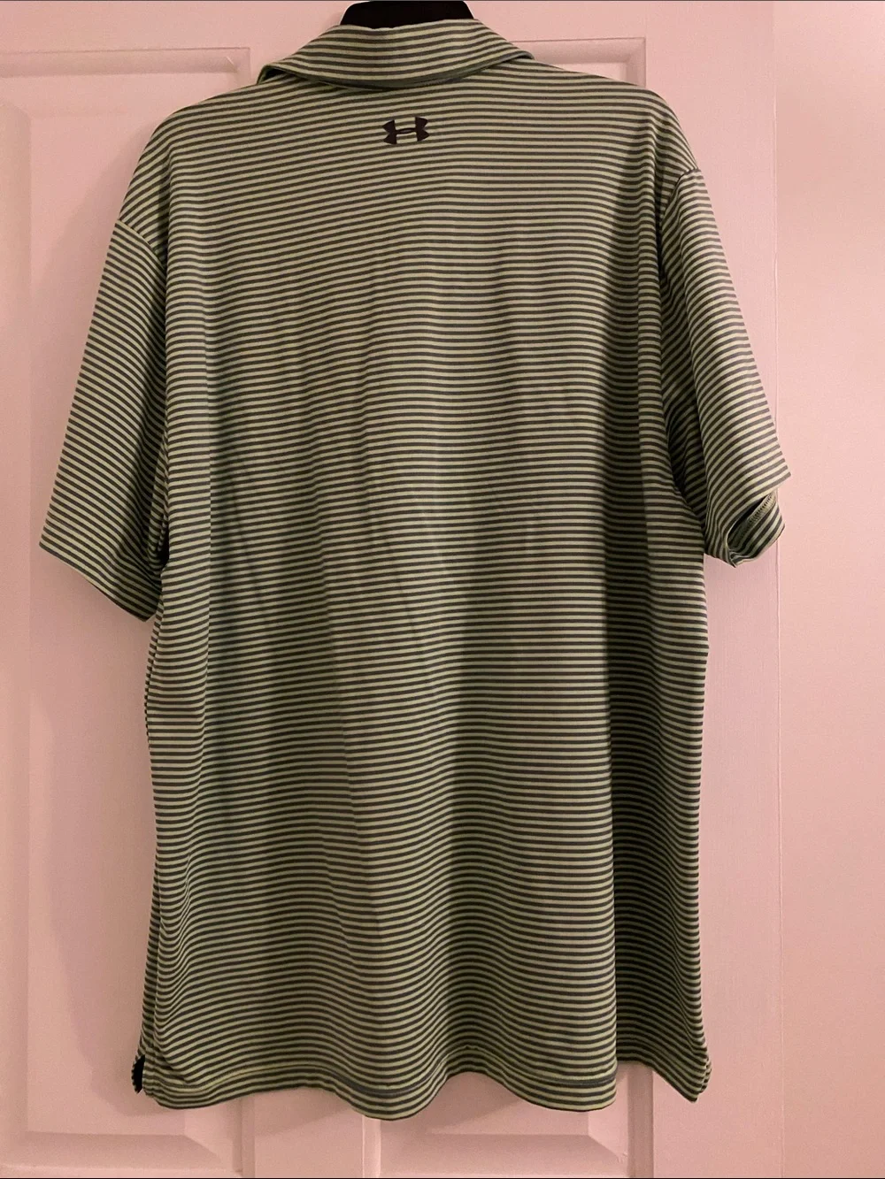 Under Armour Green and White Striped Performance Polo
